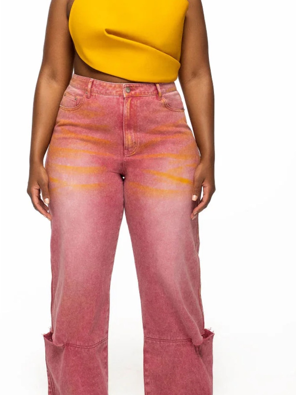 High-Waist Pink Wide-Leg Jeans